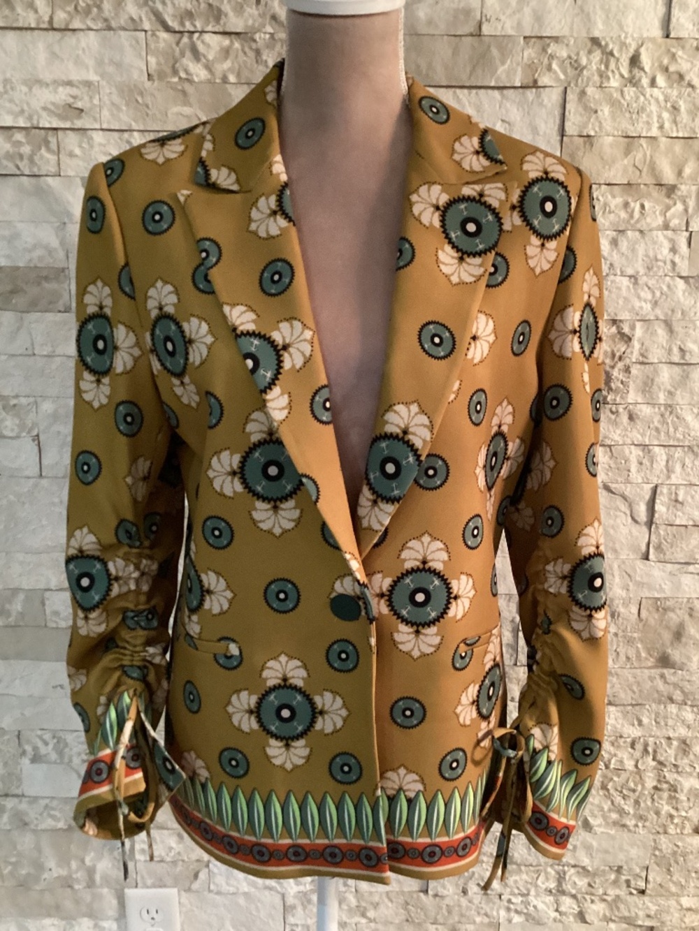 Lalipop Design Abstract Flower Print Blazer Jacket With Lining